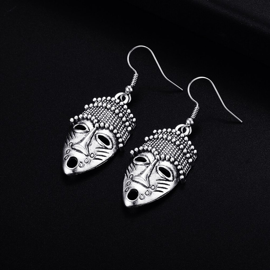 Trendy Vintage Mask Dangle Antique Silver Plated Earrings For Woman, K527